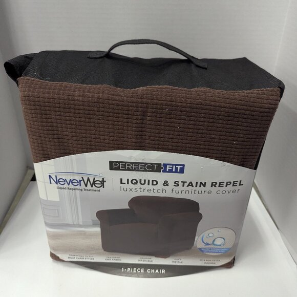 Perfect Fit NeverWet LuxStretch 1-Piece Chair Furniture Cover, Chocolate Brown - Picture 1 of 3